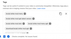 mengisi tags pada youtube studio