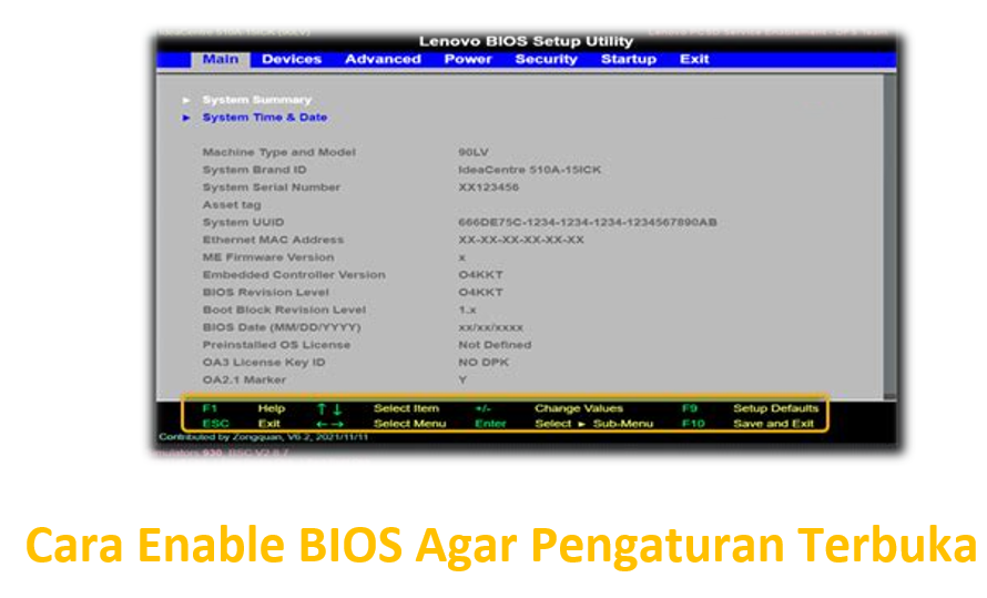 Cara Enable BIOS Agar Pengaturan Terbuka